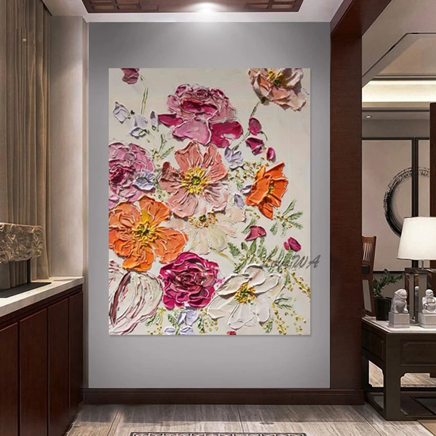 Pink Acrylic Design, Abstract Flowers Oil Paintings, Beautiful Floral Wall, Canvas Picture, No Framed, Art Gallery Showpiece